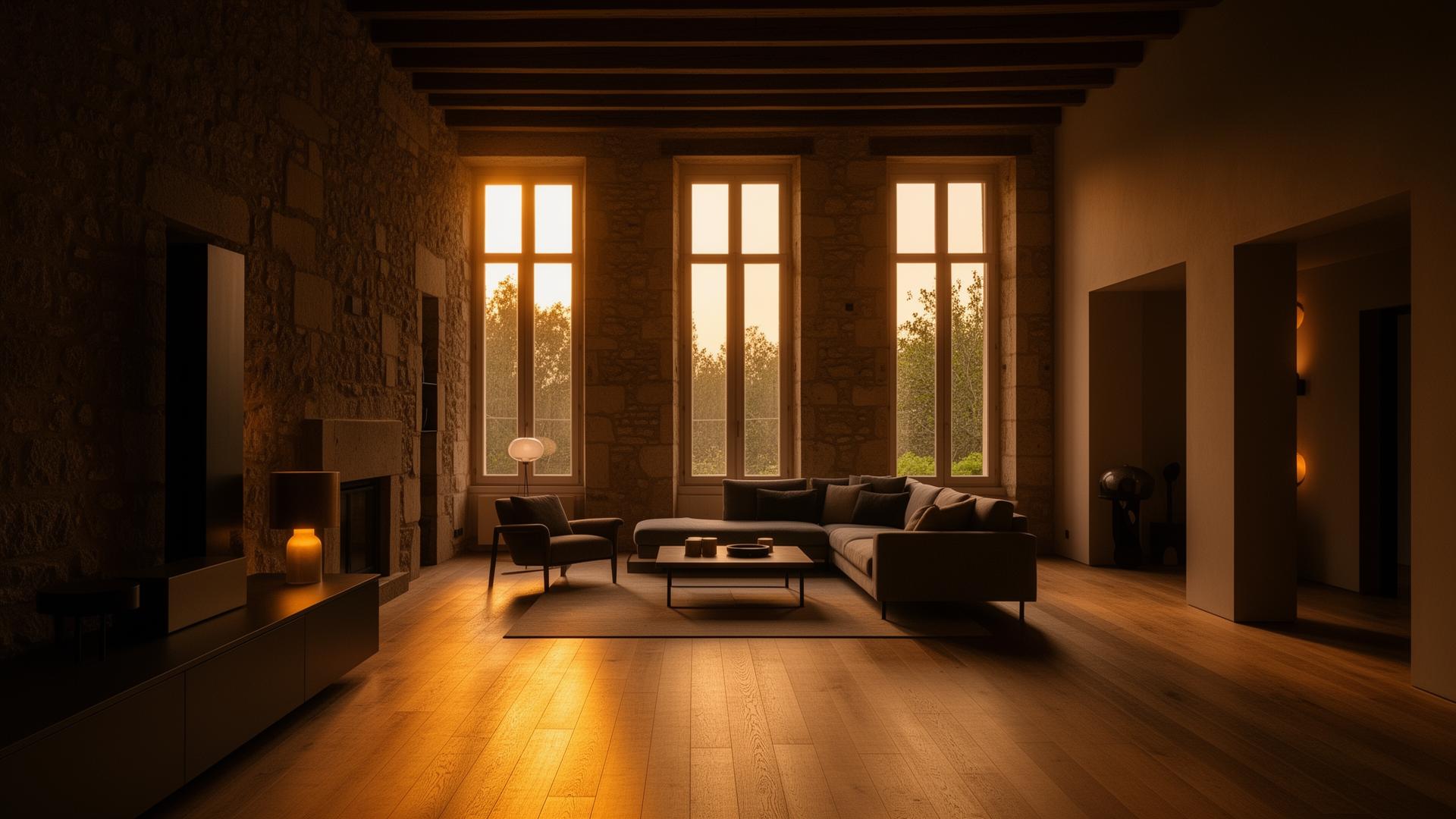Intérieur d'une maison rénovée avec lumière naturelle